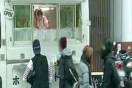 Japanese girl fucked while serving food in public - free porn video