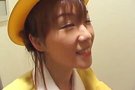 Japanese elevator handjob with white gloves - free porn video