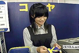 Subtitled Japan video rental shop busty AV star service - free porn video