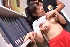 Sweet asian girl getting hot nipples sucked in library - free porn video