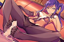 Purple-haired Anime Hottie In Pantyhose Giving A Hot Footjob - free porn video